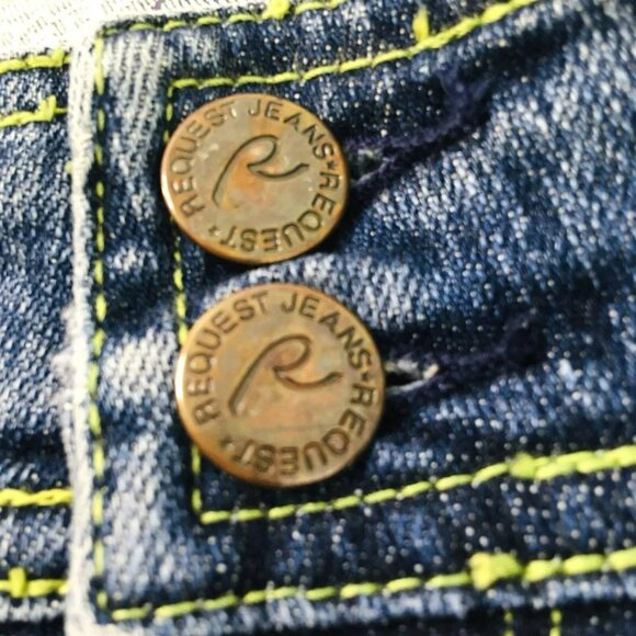 VINTAGE Request Jeans Mens 34X32 Embroidered Denim Distressed Y2K - Picture 10 of 12